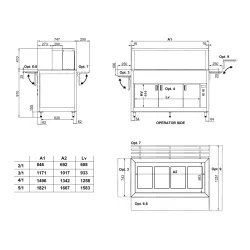 Buffet avec plan de travail chauffant en verre trempé et compartiment inférieur ventilé OMNIA 5PC/SC