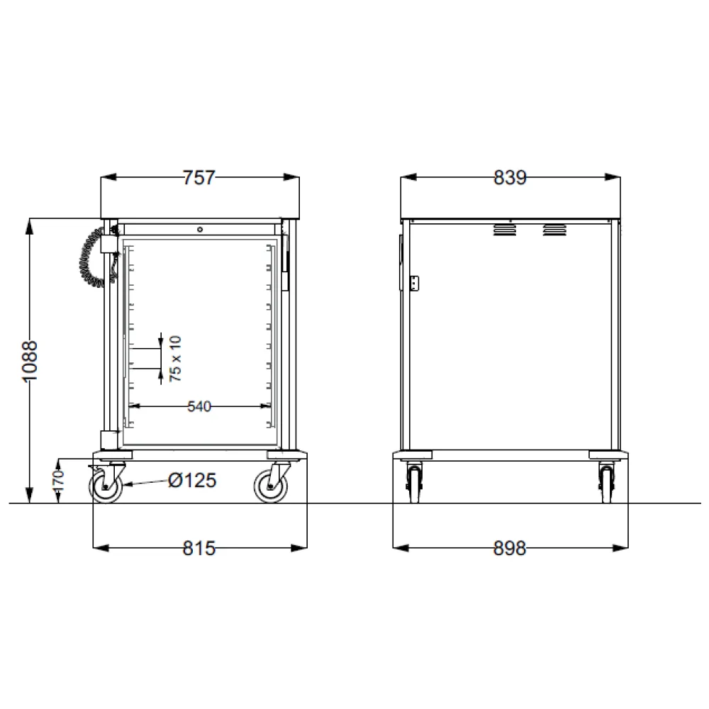 ARMOIRE CHAUDE INOX SUR ROULETTES THERMOVEGA 2 SH C10 (039TH2/1C10)