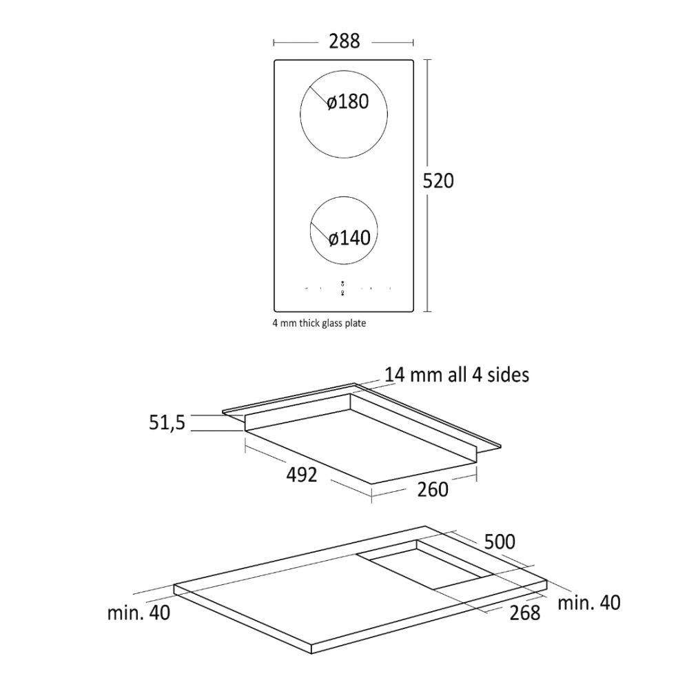 Induction stove hob K 52 Domino (33050052310000)