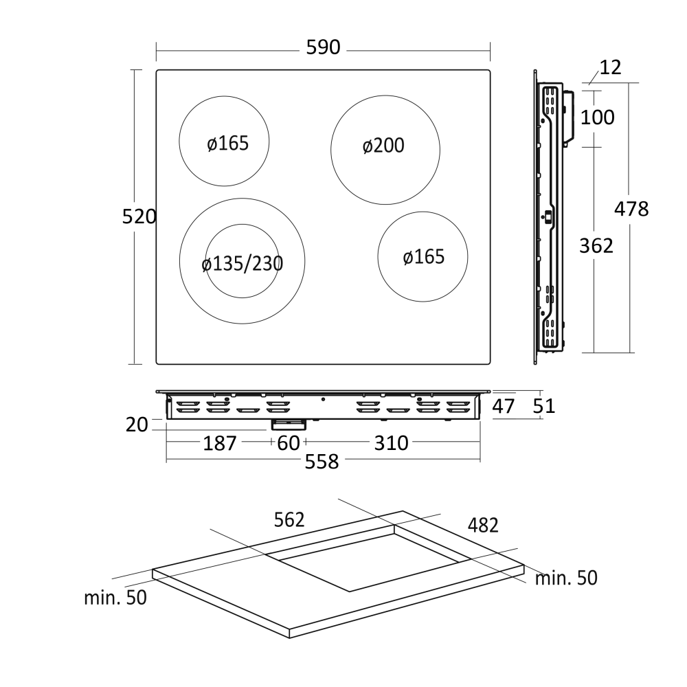 Table de cuisson vitrocéramique HOC60F (33058110000HOC60F)